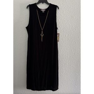 TanJay Sleeveless Dress Womens size XL Black w Attached necklace mid to maxi New